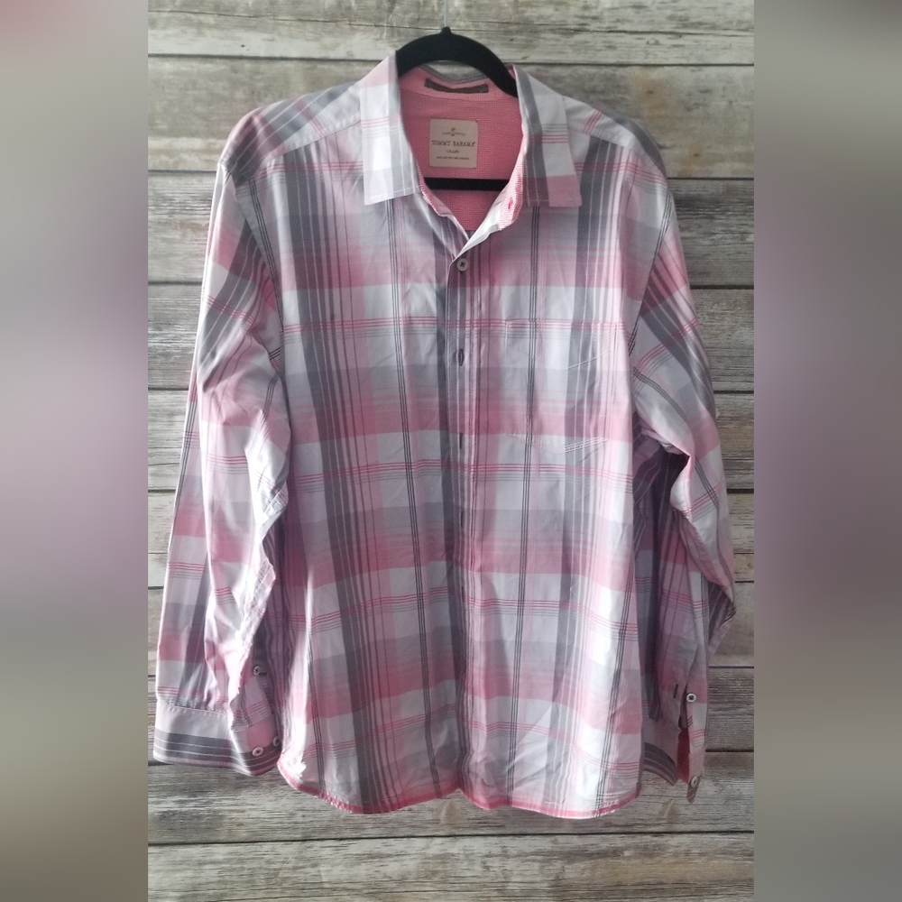 Men's Tommy Bahama, Pink Plaid button down shirt, long sleeve